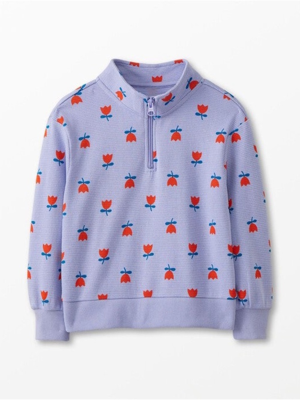 Hanna Andersson Lavender Half-Zip Pullover Sweatshirt with Red Tulip Print - 3T